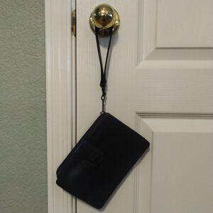 Christian Dior Soft Black Leather Purse W/ Wrist Strap Wallet Purse Clutch